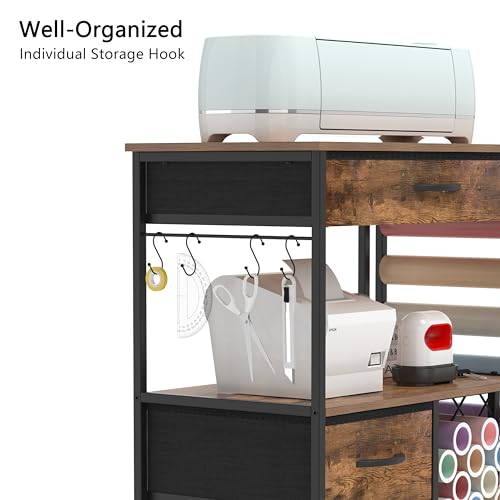 VENNQD Storage Cart Compatible with Cricut Machines Stand Cutting Machine Stand with Drawers and Vinyl Roll Holder Rolling Craft Cabinet Table for Cricut Craft Workstation (Rustic Brown) - Image 5