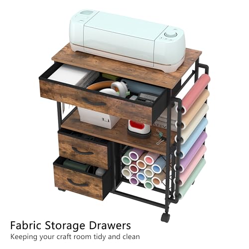 VENNQD Storage Cart Compatible with Cricut Machines Stand Cutting Machine Stand with Drawers and Vinyl Roll Holder Rolling Craft Cabinet Table for Cricut Craft Workstation (Rustic Brown) - Image 3