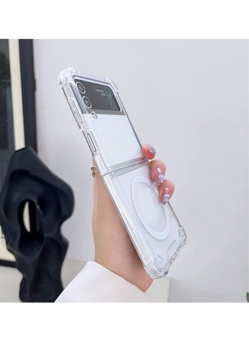 ELTRAZONE Galaxy Z Flip 4 Clear Case, With Magnetic and Support Wireless Charger, Transparent Shockproof and Drop-Proof Hard PC Phone Cover - Image 1