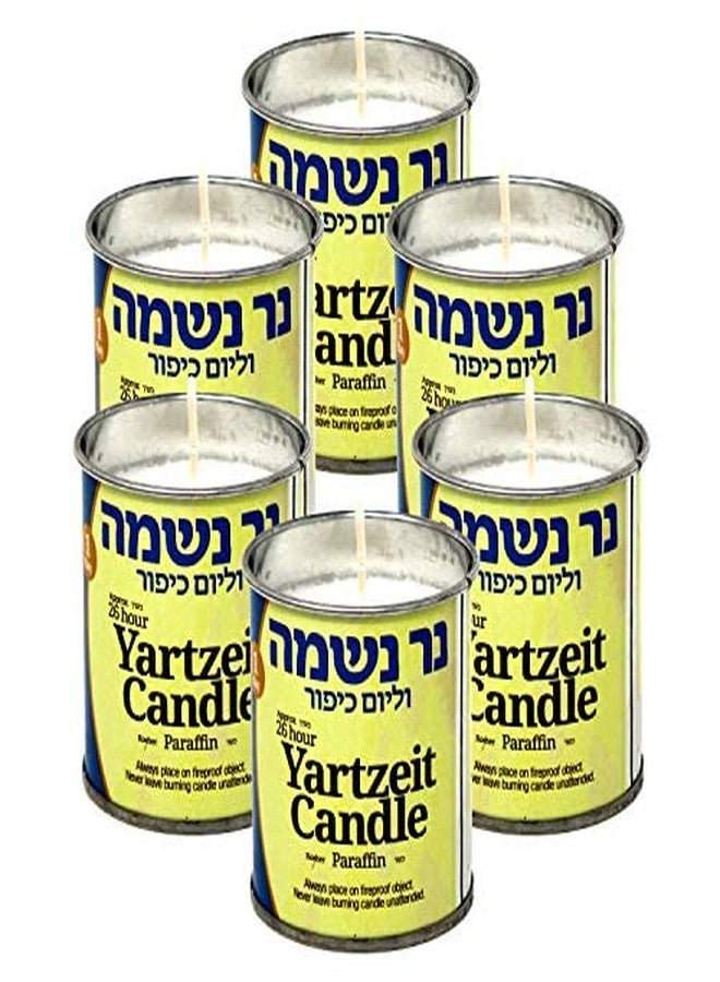 RAMBUE 24 Hour Yartzeit Memorial Candle in Tins (6 Pack)- White Perffin Wax Candle Burning Time Aprox. 1 Day - Image 1