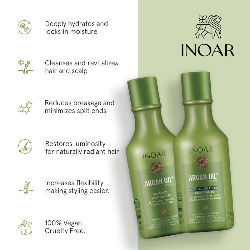 Inoar Argan Shampoo & Moisturizing Conditioner Haircare Set with Argan Oil & Cocoa Butter for Smoothing Repair, 2x250ml - Image 3