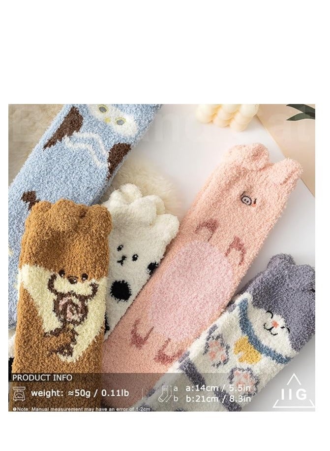 جوارب نسائية فuzzy 5 أزواج غير متساقطة جوارب نسائية فائقة النعومة لفصل الشتاء جوارب منزلية ملونة لطيفة هدية للنوم fluffy - Image 2