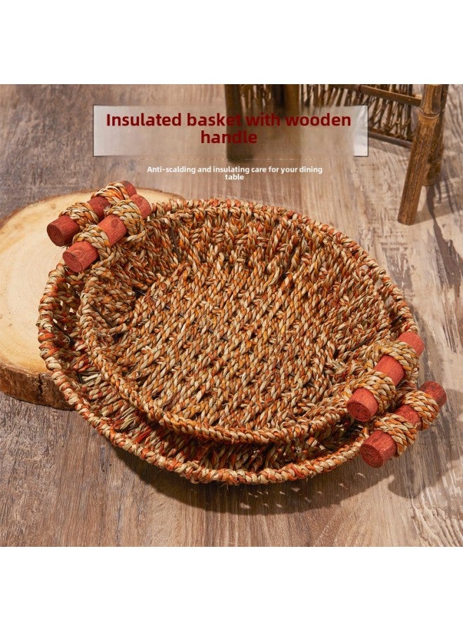 Special Tray For Straw Pot Rice High Temperature Resistant Casserole Heat Insulation Pad Stone Pot Anti-scalding Rattan Basket Commercial Dry Pot Base Basket-Color:24cm Wooden Handle Insulation Holder-Specifications:See Description For Specifications  - Image 3