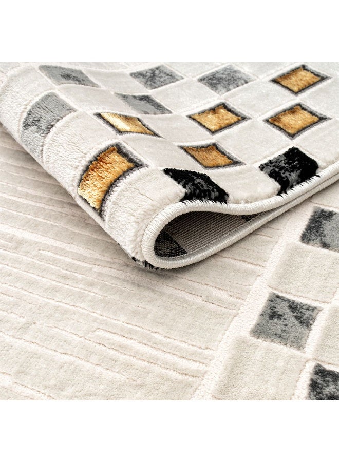 DANUBE HOME Galeria Lux Contemporary Rug | Washable Contemporary Rugs Style | Polypropylene+Polyester Area Rug Floor Covering | Indoor Carpet For Living Room Dining Bedroom 150x150cm-White Black Gold - Image 3