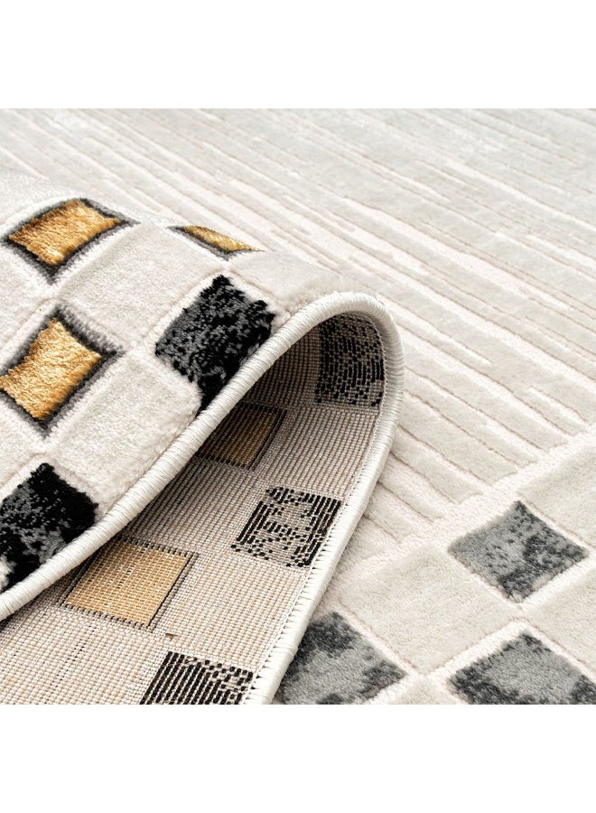 DANUBE HOME Galeria Lux Contemporary Rug | Washable Contemporary Rugs Style | Polypropylene+Polyester Area Rug Floor Covering | Indoor Carpet For Living Room Dining Bedroom 150x150cm-White Black Gold - Image 4