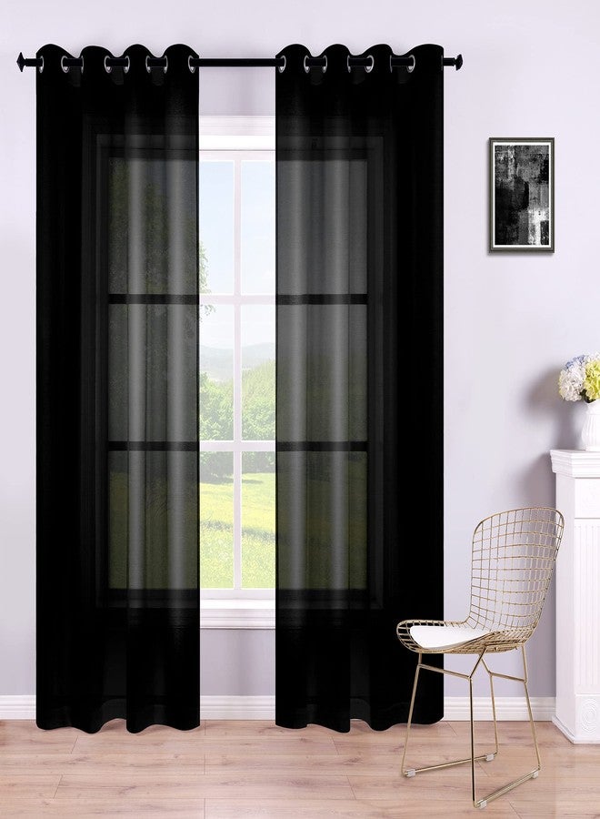 KOUFALL Black Sheer Curtains 84 Inches Long for Living Room Set of 2 Panels Grommet Window Drapes Semi Voile Modern Black Transparent Curtains for Bedroom 52x84 Inch Length - Image 1