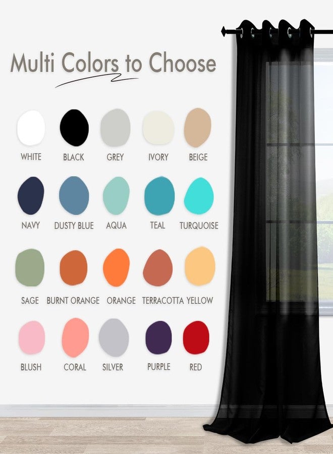 KOUFALL Black Sheer Curtains 84 Inches Long for Living Room Set of 2 Panels Grommet Window Drapes Semi Voile Modern Black Transparent Curtains for Bedroom 52x84 Inch Length - Image 2