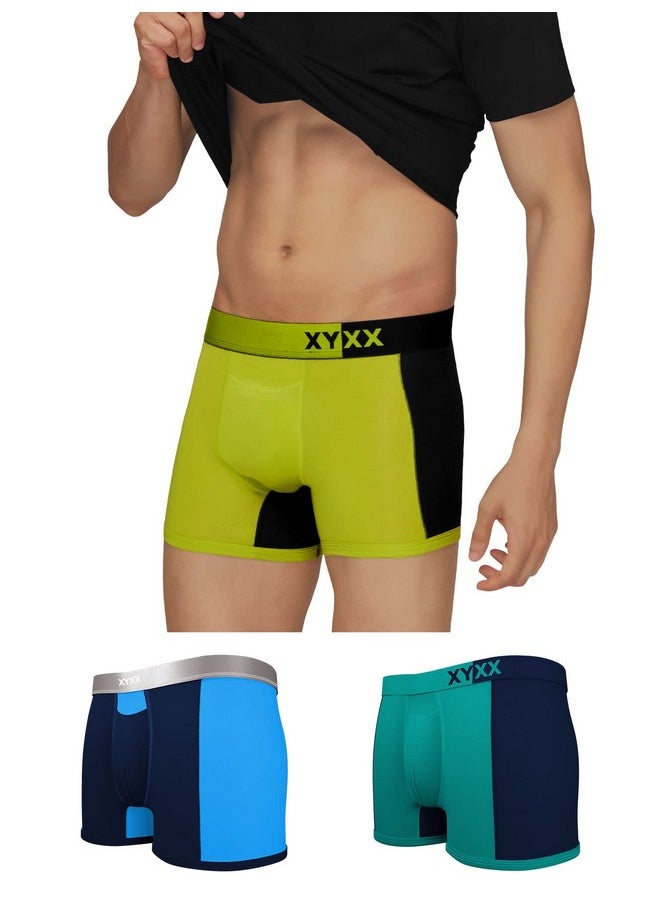 XYXX XYXX Men's Underwear Dualist IntelliSoft Antimicrobial Micro Modal Trunk Pack of 3 (Lime Punch & Black ; Navigate & Black Iris ; Black Iris & Brilliant Blue; XL)  - Image 1