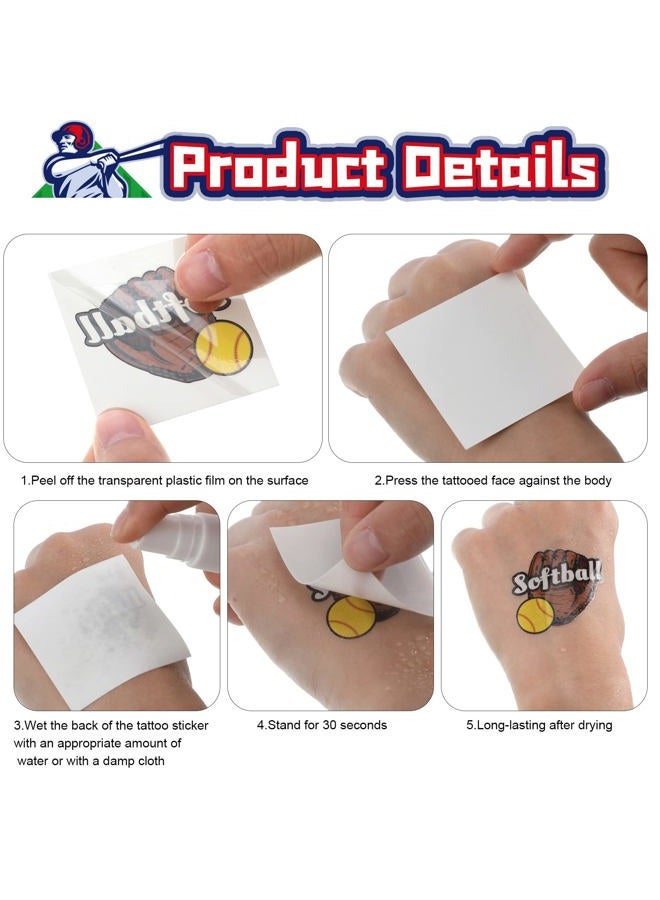 Nosiny 144 Pcs Softball Temporary Tattoos Baseball Tattoos Accessories Gifts Waterproof Players Temporary Stickers Ball Themed Birthday Party Decorations for Kids Girls Boys - Image 3