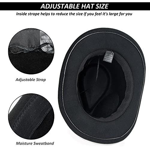 FGSS Womens Western-Cowboy-Hats Classic Felt-Hats - Rodeo Wide-Brim-Cowgirl Jazz-Hat with Buckle Belt(Lagre) Black - Image 4