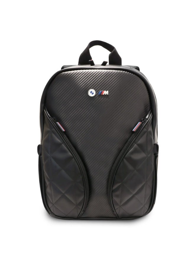 BMW PU Leather & Carbon M Collection Backpack With Metal Logos 15" - Black - Image 1