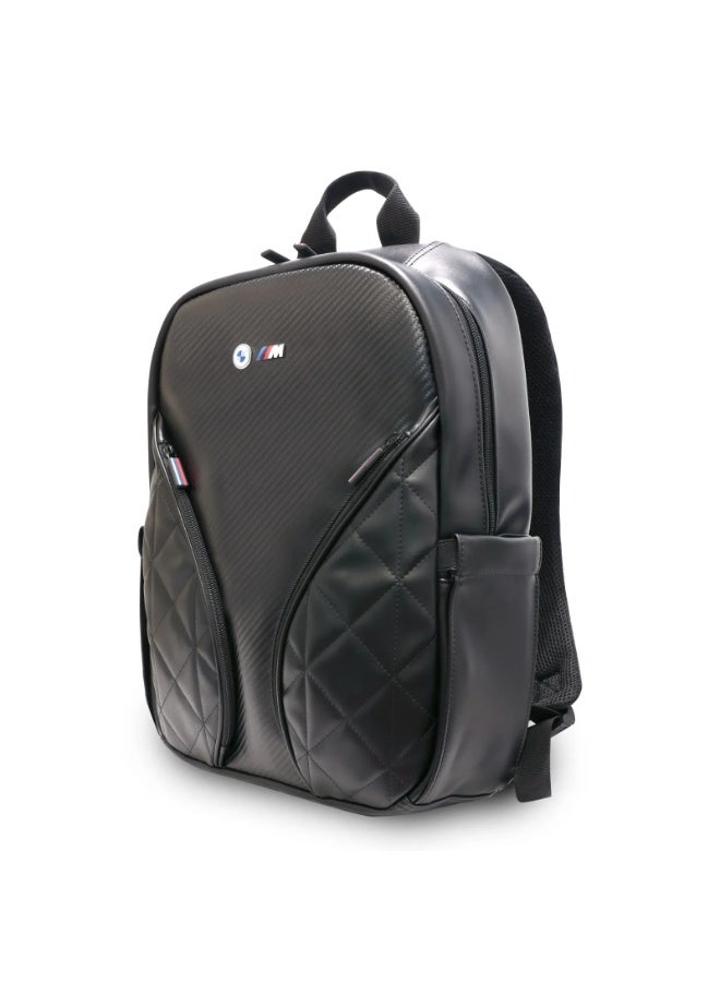 BMW PU Leather & Carbon M Collection Backpack With Metal Logos 15" - Black - Image 2