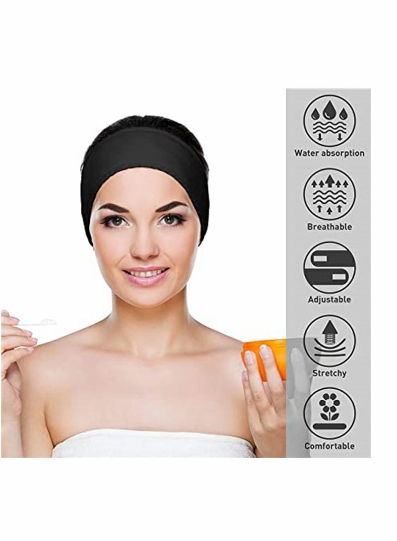 Y&D Makeup Headband Ultra Soft Adjustable Spa Facial Headbands Make Up Towel Shower with Magic Tape for Face Washing Mask Yoga 2 Pack Black - Image 2