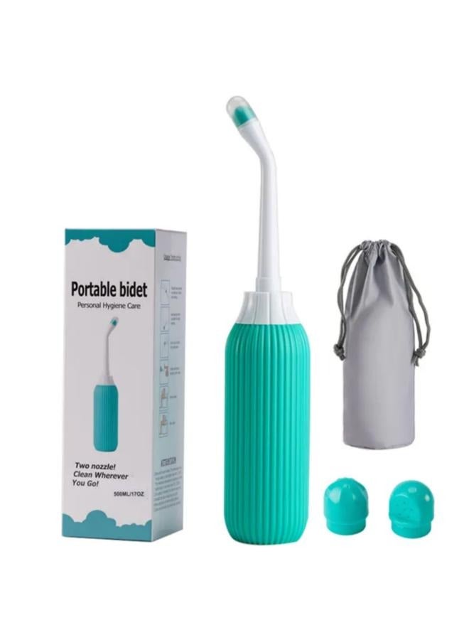 Portable Bidet 16.9oz/500ml Portable Travel Bidet for Personal Hygiene Cleaning - Perineal Bottle with 2 Nozzles & Retractable Conduit and Storage Bag  - Image 1