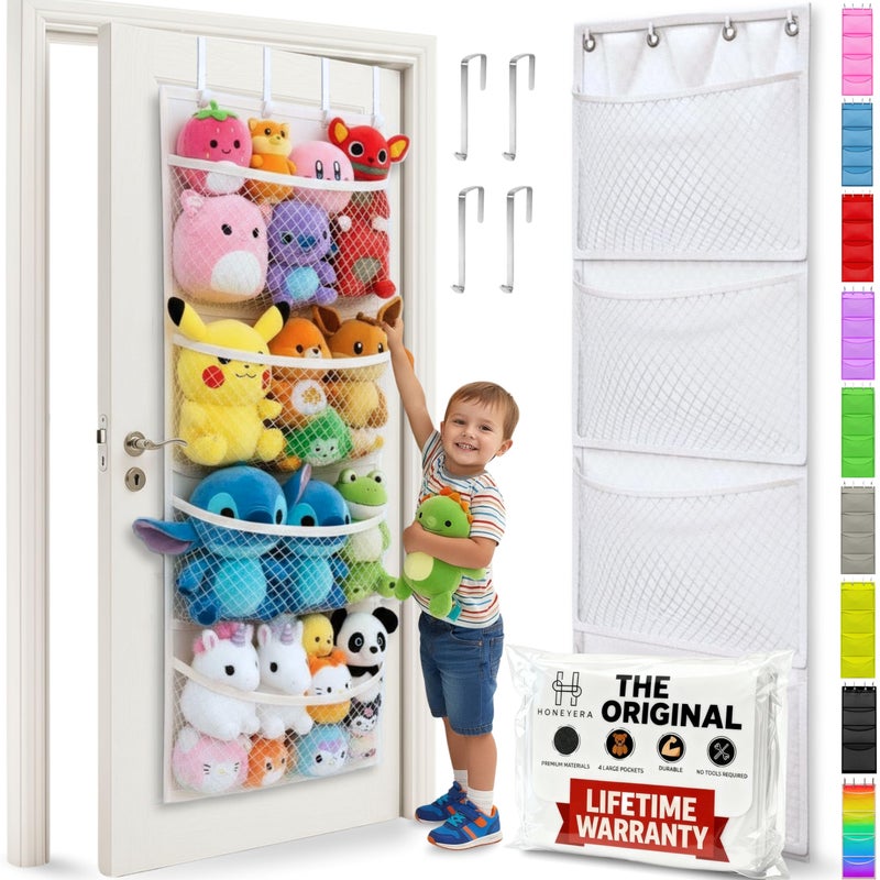Honeyera The Original Stuffed Animal Storage (Patented) - Over Door Organizer for Stuffies, Baby Ideas Holder, Toy Plush Hammock Hanging Net Big Girls Toddler Large Bag Animals Stuffy Behind - Image 1