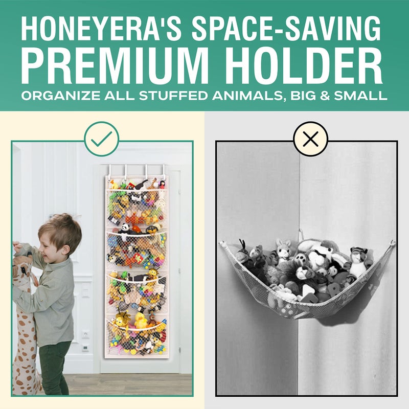 Honeyera The Original Stuffed Animal Storage (Patented) - Over Door Organizer for Stuffies, Baby Ideas Holder, Toy Plush Hammock Hanging Net Big Girls Toddler Large Bag Animals Stuffy Behind - Image 3