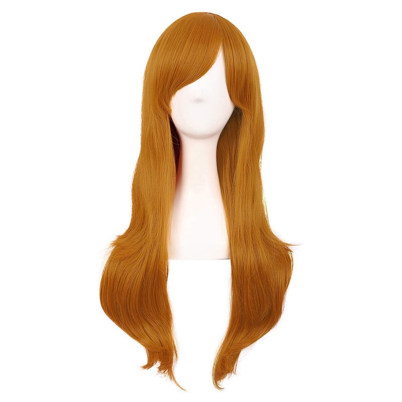 MapofBeauty 28 Inch70cm Women Side Bangs Long Curly Hair Cosplay Wig Orange