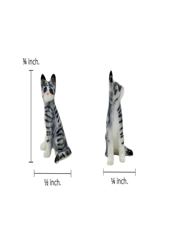 WitnyStore ¾ Inch White Gray Tabby Cat Sit Look Left Ceramic Figurine for Terrarium Decoration Collectible Statue for Adult Collectors Handcrafted Porcelain Sculpture Home Room Tabletop Decor - Image 2
