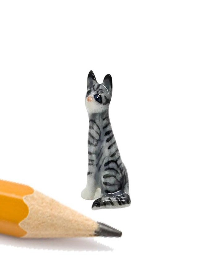 WitnyStore ¾ Inch White Gray Tabby Cat Sit Look Left Ceramic Figurine for Terrarium Decoration Collectible Statue for Adult Collectors Handcrafted Porcelain Sculpture Home Room Tabletop Decor - Image 3