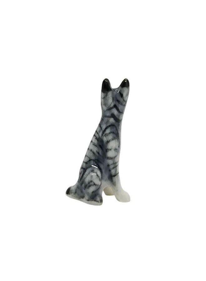 WitnyStore ¾ Inch White Gray Tabby Cat Sit Look Left Ceramic Figurine for Terrarium Decoration Collectible Statue for Adult Collectors Handcrafted Porcelain Sculpture Home Room Tabletop Decor - Image 5