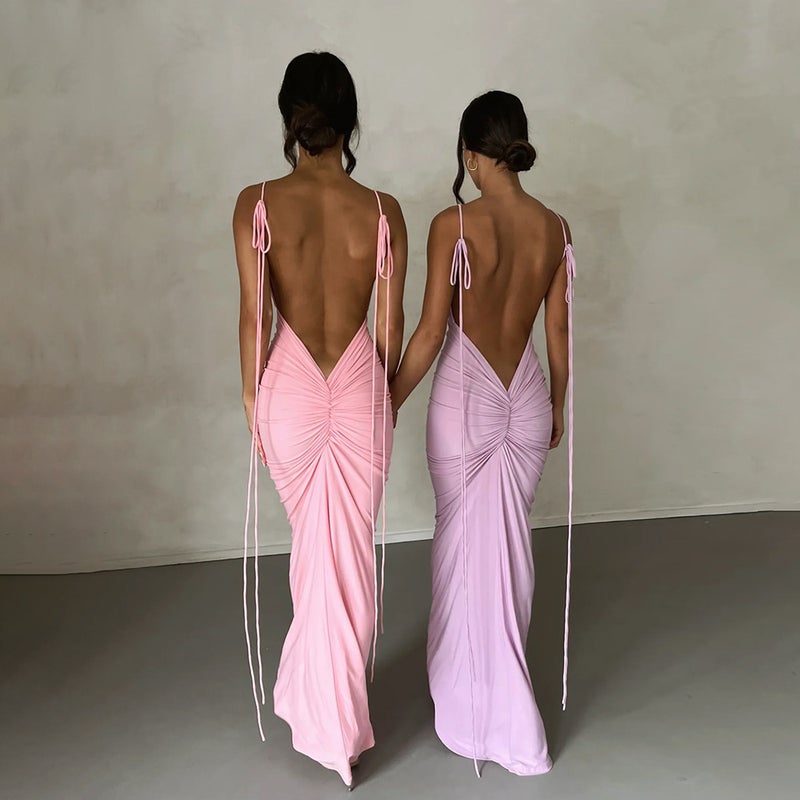 High-End Women'S Dress Backless Pleated Long Dress Evening Dress Sleeveless Strap Dress Women - Image 2