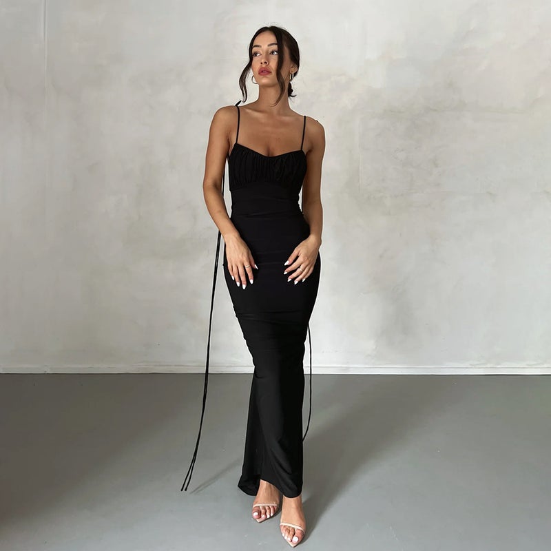 High-End Women'S Dress Backless Pleated Long Dress Evening Dress Sleeveless Strap Dress Women - Image 4
