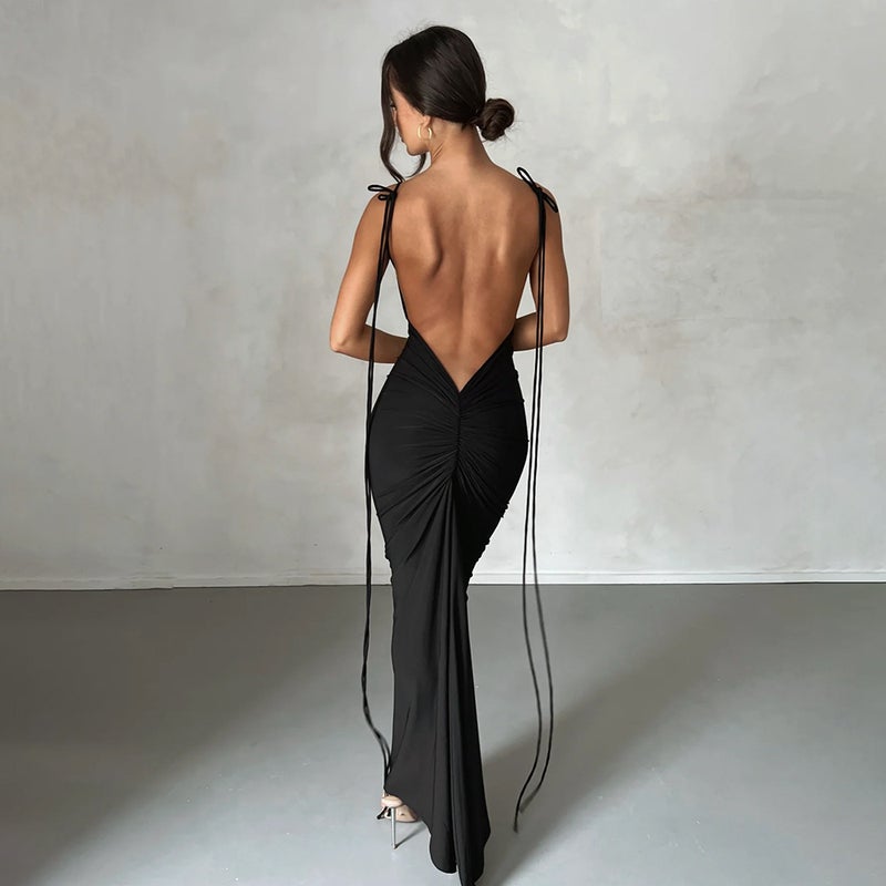 High-End Women'S Dress Backless Pleated Long Dress Evening Dress Sleeveless Strap Dress Women - Image 5