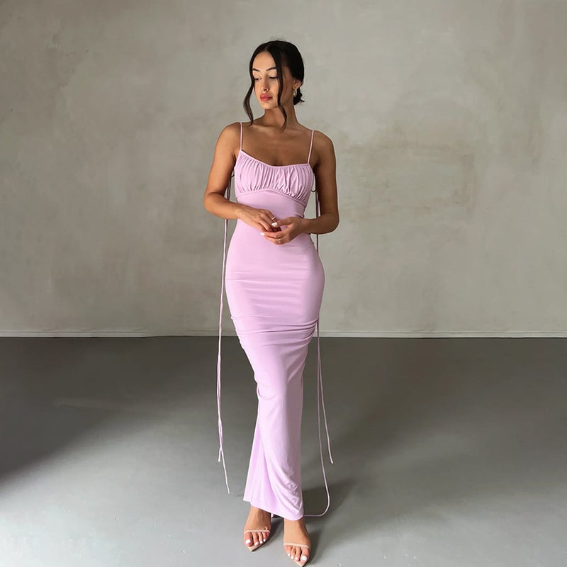 High-End Women'S Dress Backless Pleated Long Dress Evening Dress Sleeveless Strap Dress Women - Image 3