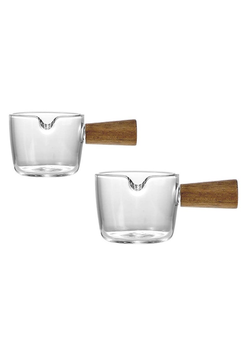 MISS TUTU Glass Creamer Coffee Milk Sauce Serving PitcherCreamer Jug with Wood Handle 