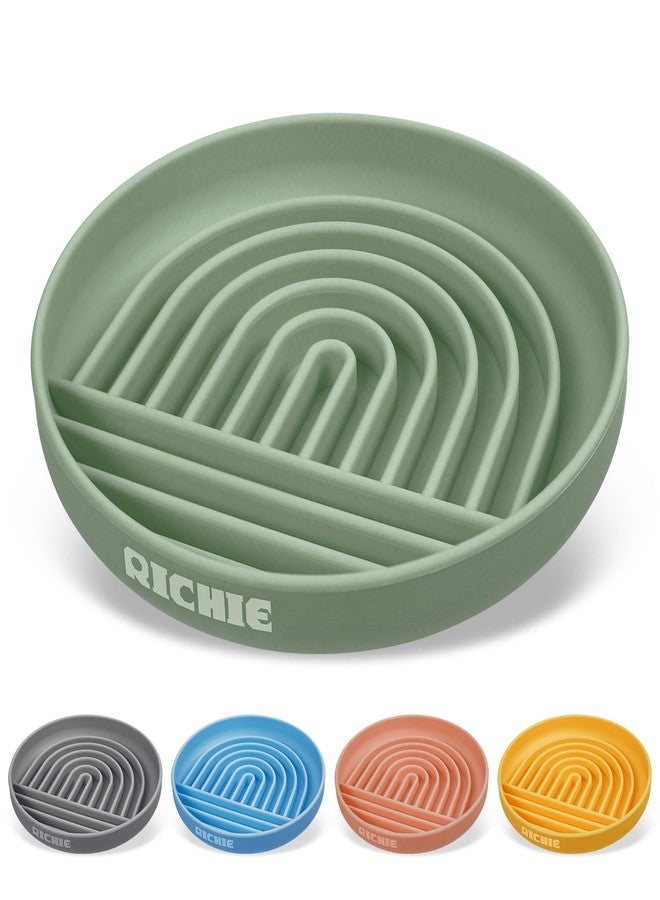 RICHIE Slow Feeder Dog Bowls with Suction Cups, Silicone Puzzle Bowl for Slow Eating, Pets Slow Feeder Non-Slip Design Dishwasher Microwave Safe for Small Medium Dogs, Green - Image 1