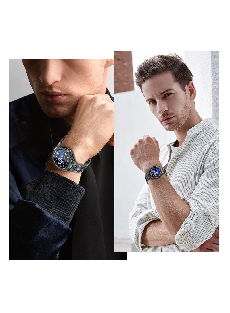 SYOSI Compatible for Samsung Galaxy Watch 5 Pro 45mm Band with Case, Stainless Steel Rugged Metal Watch Band with Protective Bumper Cover Replacement Strap for Men - Image 4