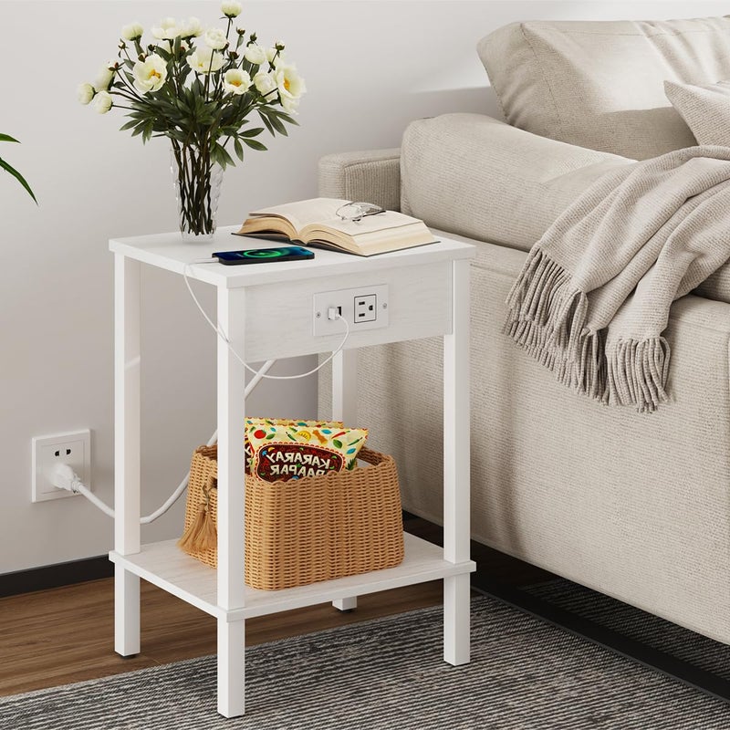 VIMBER Side Table with Charging Station, Set of 2 End Tables with USB Port and Outlets, Nightstands with 2-Tier Storage Shelves, Sofa Table for Small Space, Living Room, Bedroom, White UTBT102W2 - Image 2