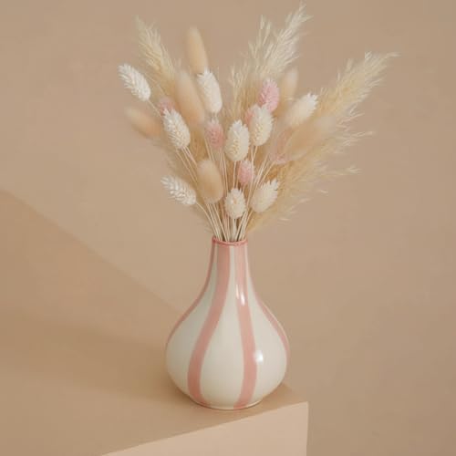 PUREZENTO Pink & White Striped 'Tulip Bud' Ceramic Vase 6 Inch (Pack of 1) | Unique Modern Bud Vase for Dried Flowers & Pampas Grass | Vases for Modern Home Decor, Living Room & Office Decor Ideas - Image 2