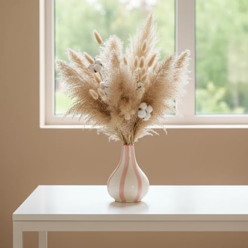PUREZENTO Pink & White Striped 'Tulip Bud' Ceramic Vase 6 Inch (Pack of 1) | Unique Modern Bud Vase for Dried Flowers & Pampas Grass | Vases for Modern Home Decor, Living Room & Office Decor Ideas - Image 4