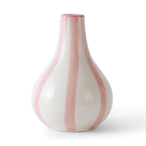 PUREZENTO Pink & White Striped 'Tulip Bud' Ceramic Vase 6 Inch (Pack of 1) | Unique Modern Bud Vase for Dried Flowers & Pampas Grass | Vases for Modern Home Decor, Living Room & Office Decor Ideas - Image 5