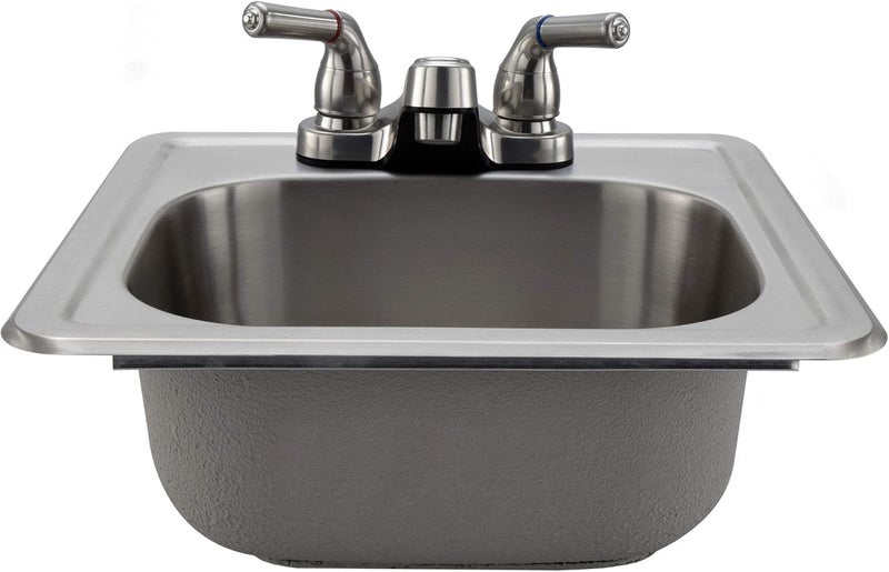 RecPro RV Stainless Steel Sink 15" x 15" Top Mount | Camper Sink | RV Kitchen Sink (Yes Faucet Included) - Image 2