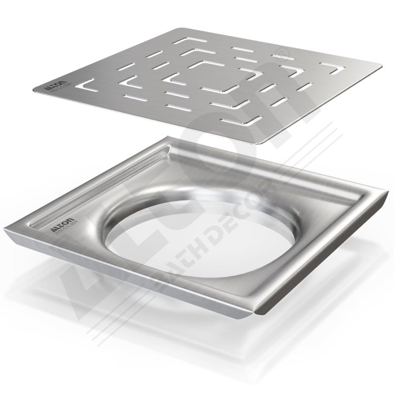 ALTON ALD1002, SS-304 Grade, 5x5 INCH Plain, Bathroom Grating Square Floor Drain Jali, Matte - Image 1