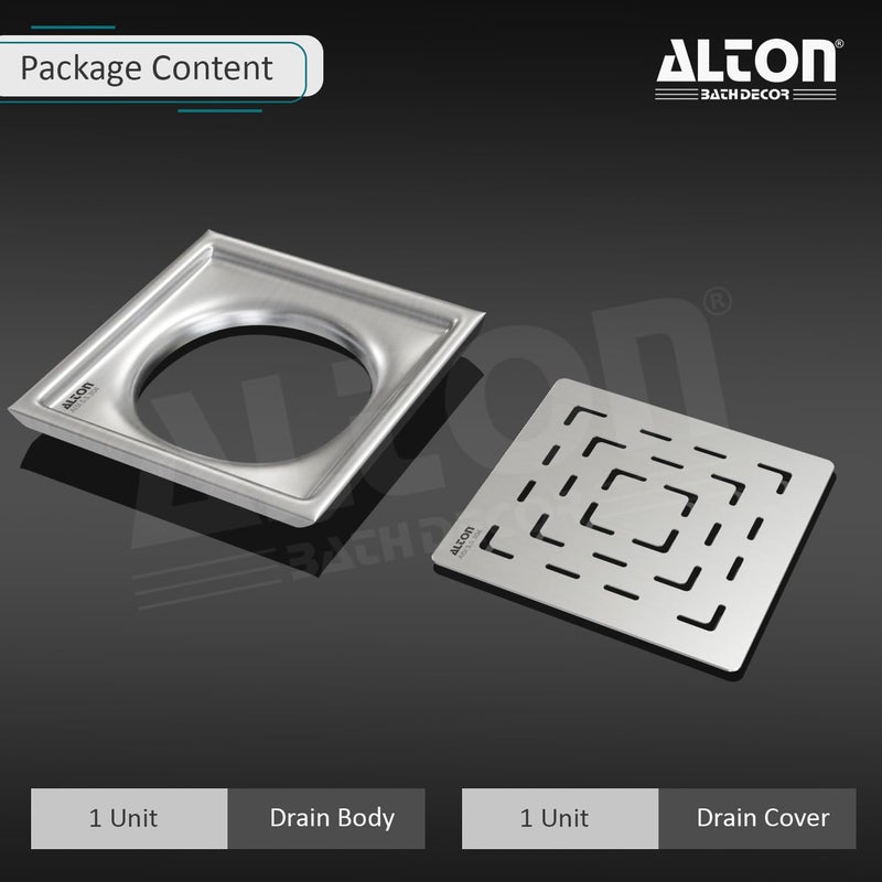 ALTON ALD1002, SS-304 Grade, 5x5 INCH Plain, Bathroom Grating Square Floor Drain Jali, Matte - Image 4