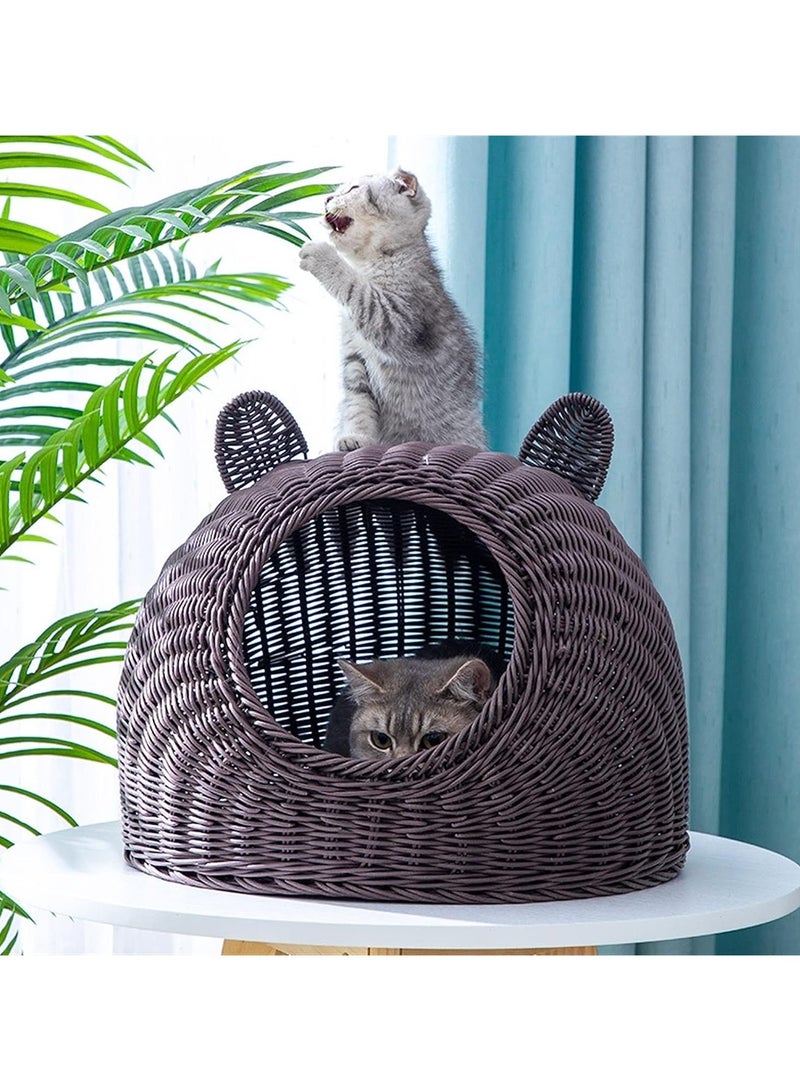 ليموس بيت قطط من الروطان مغطى بوسائد سرير قطط عصري ومبتكر كهف عش للحيوانات الأليفة - Image 3