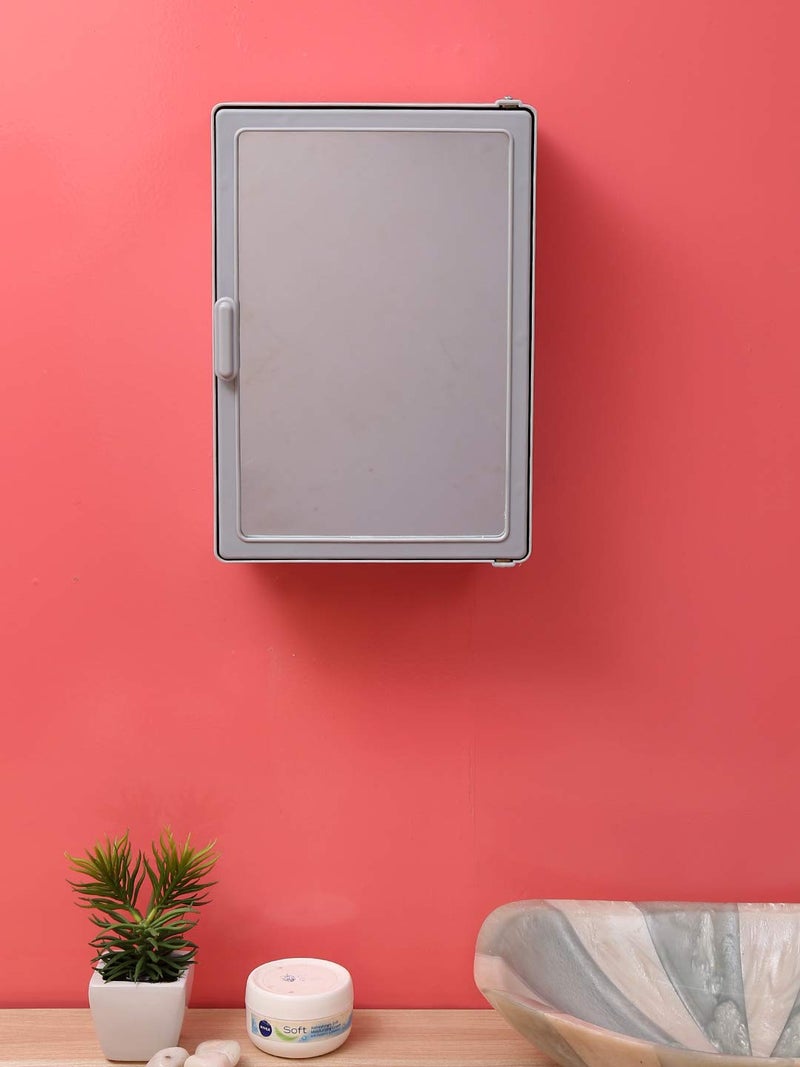 zahab zahab Single Door Storage Bathroom Cabinet with Mirror Grey 10 x14 inches Plastic - Image 1