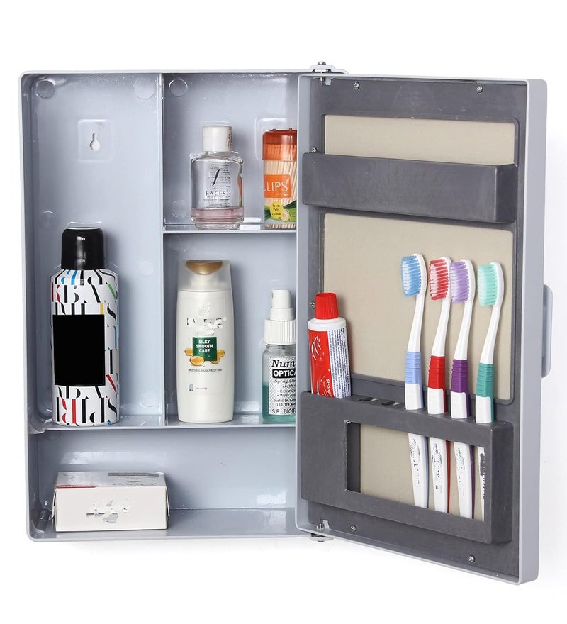 zahab zahab Single Door Storage Bathroom Cabinet with Mirror Grey 10 x14 inches Plastic - Image 3