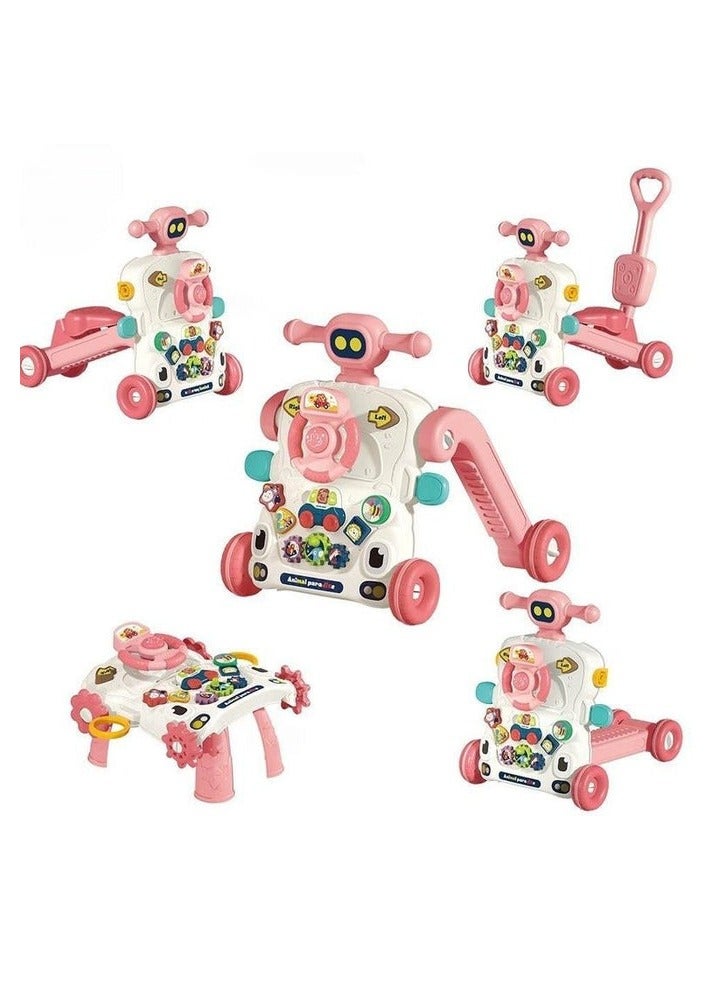 إفريثينج فور كيدز مشاية أطفال 6 في 1 مشاية تعليمية للجلوس والوقوف، مشاية دفع يتم تجميعها كعربة/سكوتر/دراجة نارية/مركز أنشطة هدية للأطفال - Image 4