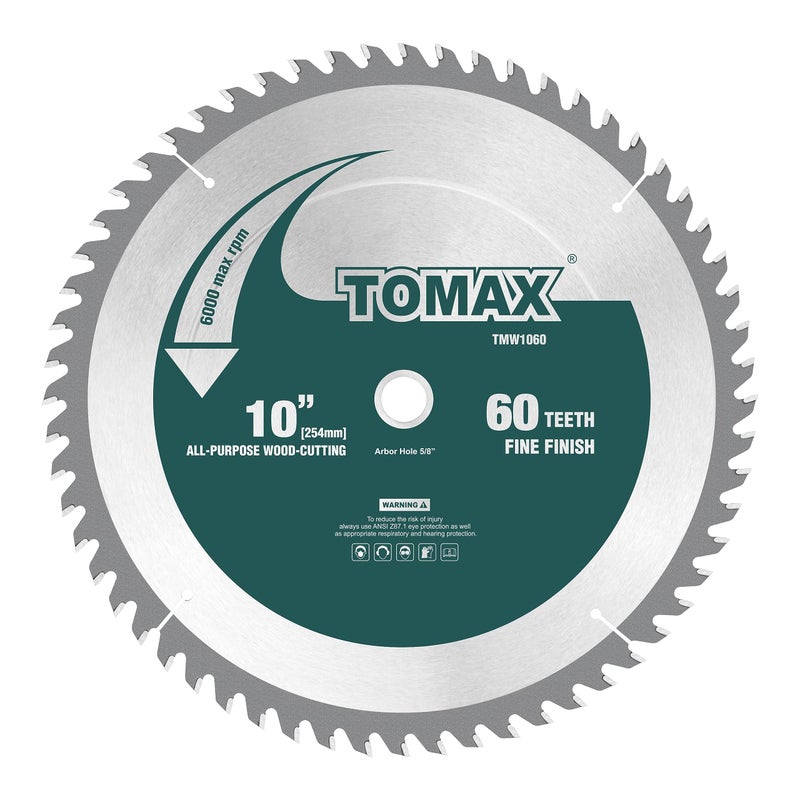 TOMAX 10Inch 60 Tooth ATB Fine Finish Saw Blade with 58Inch Arbor