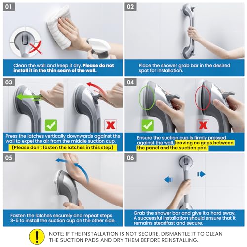 LEVERLOC Grab Bars for Bathtubs and Showers, Shower Handle 17 Inch Strong Suction Bath Handrails, Safety Grip for Bathroom Chair, Bathroom Grab Bar for Senior No Drilling Waterproof,Silver - Image 5