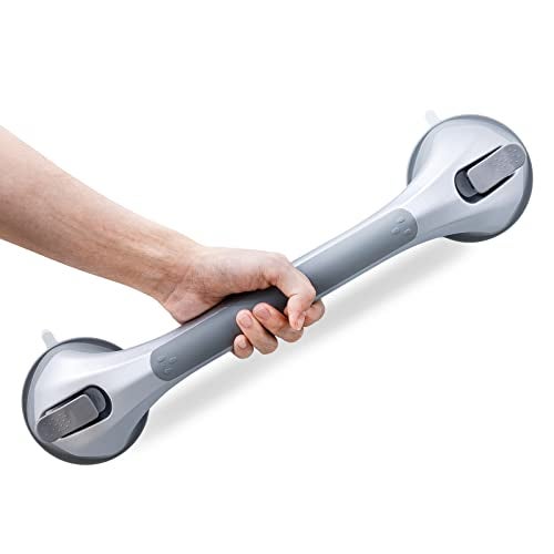 LEVERLOC Grab Bars for Bathtubs and Showers, Shower Handle 17 Inch Strong Suction Bath Handrails, Safety Grip for Bathroom Chair, Bathroom Grab Bar for Senior No Drilling Waterproof,Silver - Image 1
