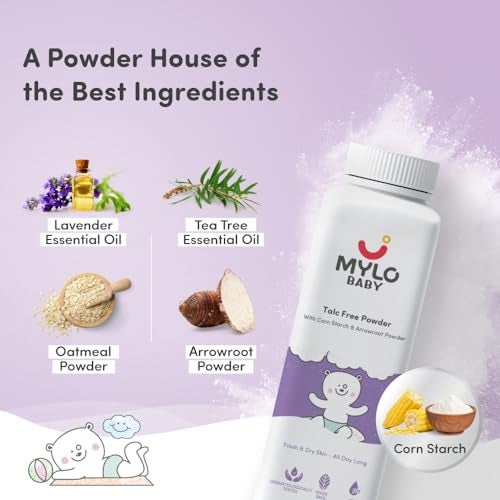 Mylo Care Talc-Free Baby Powder with Corn Starch | Made Safe Australia Certified | Absorbs Extra Oil, Relieves Itchiness & Softens Skin | Safe for All Skin Types (100g (Pack of 1)) - Image 4