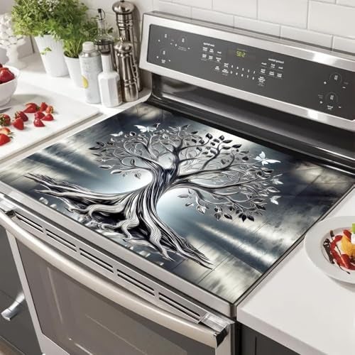 HOMETITUTE Diatomite Tree of Life Stove Top Cover for Electric Stove Butterfly Dish Drying Mat 28x20 Inch Kitchen Protector Heat Resistant Pad Coffee Mat - Image 1