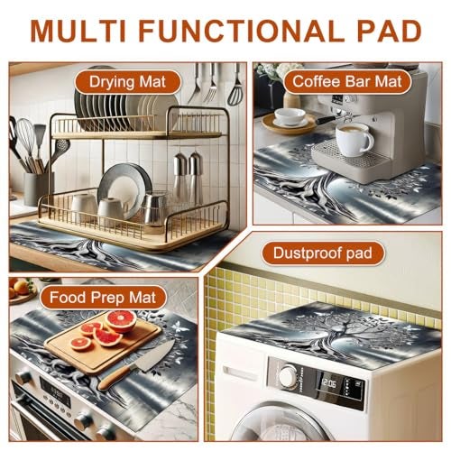 HOMETITUTE Diatomite Tree of Life Stove Top Cover for Electric Stove Butterfly Dish Drying Mat 28x20 Inch Kitchen Protector Heat Resistant Pad Coffee Mat - Image 3