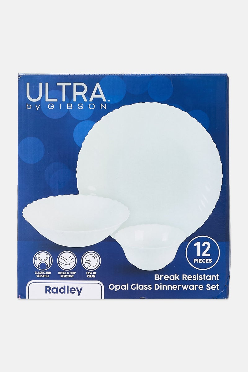 Gibson Home 12 Pieces Tempered Opal Glass Dinnerware Set, White - Image 2