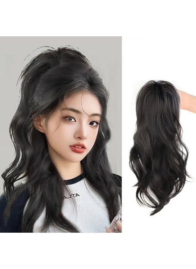 Miss Lirenn - ® Light Weight High Fountain Natural Short Wavy And Curly Synthetic Ponytail Claw Clip Hair Extensions For Women, 15 Inch Long, Black Color - Image 1